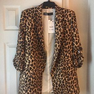 Zara Leopard Print 3/4 Sleeve Jacket